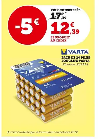 Super U Varta Pack de 24 Piles Longlife offre