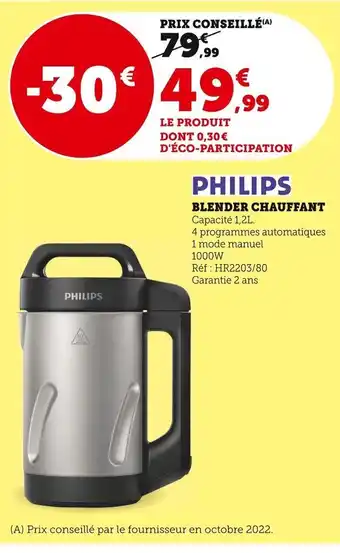 Super U Philips Philips Blender chauffant offre