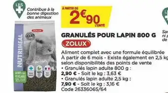 Bricomarché Granulés pour lapin 800 g zolux offre