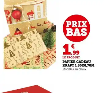 Super U Papier Cadeau Kraft 1,50x0,70cm offre