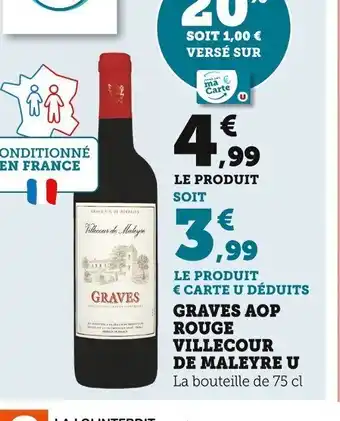 Super U Graves AOP Rouge Villecour de Maleyre U offre