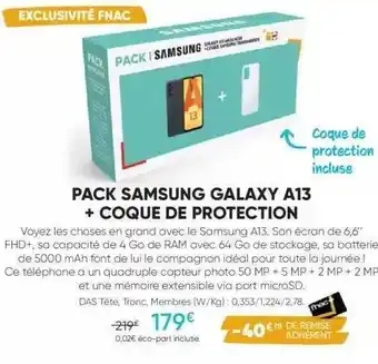 Fnac Pack samsung galaxy a13 + coque de protection offre