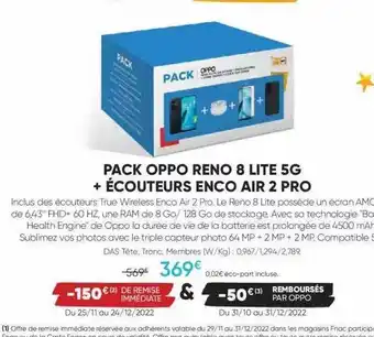Pack oppo reno 8 lite 5g + écouteurs enco air 2 pro