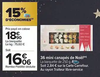 Carrefour 36 mini canapés de noël offre