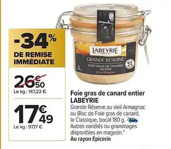 Carrefour Foie gras de canard entier labeyrie offre