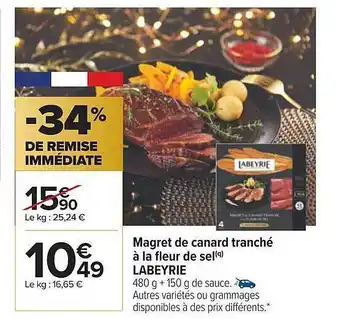 Carrefour Magret de canard tranché à la fleur de sel labeyrie offre
