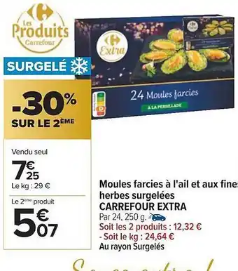 Carrefour Moules farcies à l'ail et aux fines herbes surgelées carrefour extra offre