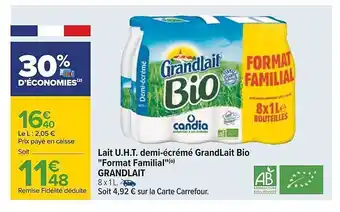 Carrefour Lait u.h.t. demi-écrémé grand lait bio offre
