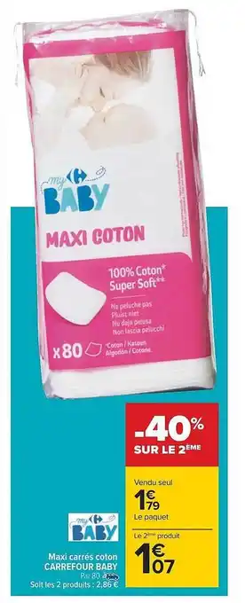 Carrefour Maxi carrés coton carrefour baby offre