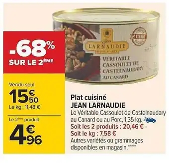 Carrefour Plat cuisiné jean larnaudie offre
