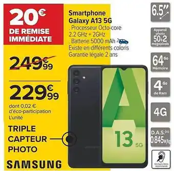 Carrefour Smartphone samsung galaxy a13 5g offre