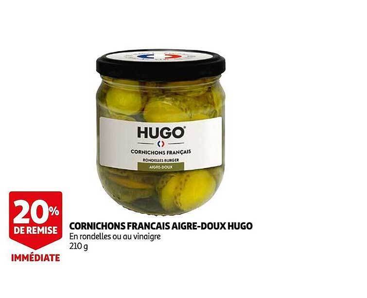 Promo Cornichons français aigredoux hugo chez Auchan