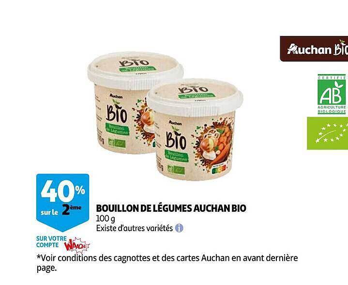 Promo Bouillon de légumes auchan bio chez Auchan
