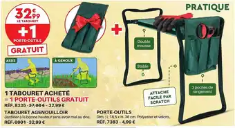 Tabouret agenouilloir, porte-outils