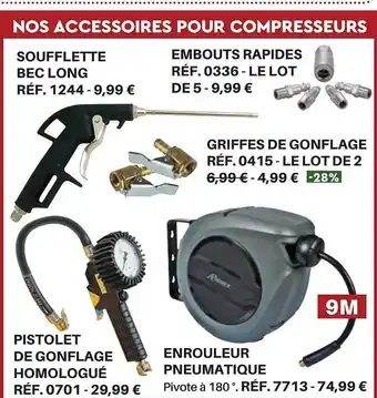 Shopix Soufflette bec long, embouts rapides, griffes de gonflage, pistolet de gonflage homologué, enrouleur pneumatique offre