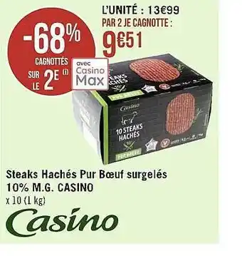 Casino Supermarchés Steaks hachés pur bœuf surgelés 10% m.g. casino offre