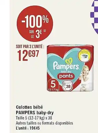 Casino Supermarchés Culottes bébé pampers baby-dry offre