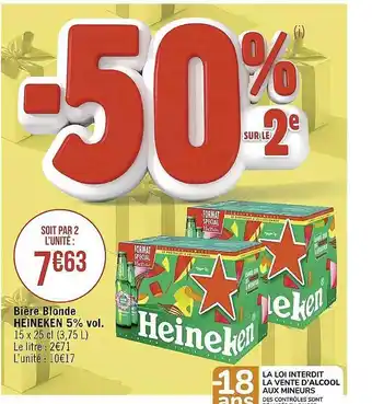 Casino Supermarchés Bière blonde heineken 5% vol. offre