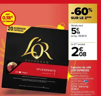 Carrefour Market Capsules De Café L'Or Espresso offre