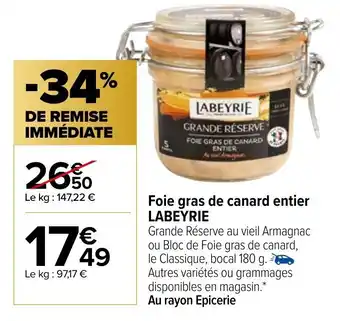 Carrefour Market Foie Gras De Canard Entier Labeyrie offre