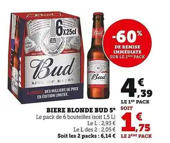 Super U Bière blonde bud 5° offre