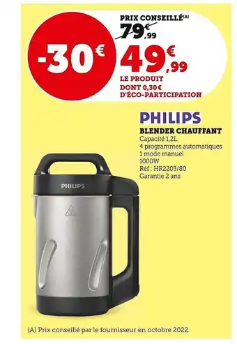 Super U Blender chauffant philips offre