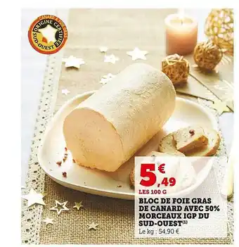 Super U Bloc de foie gras de canard avec 50% morceaux igp du sud-ouest offre