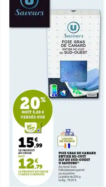 Hyper U Foie gras de canard entier mi-cuit igp du sud-ouest u saveurs offre