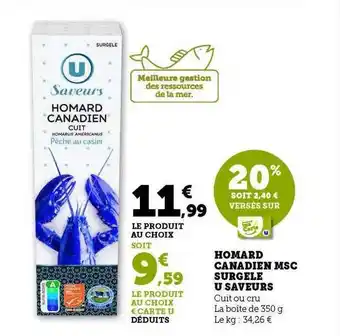 Hyper U Homard canadien msc surgelé u saveurs offre