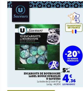 Hyper U Escargots de bourgogne label rouge surgelés u saveurs offre