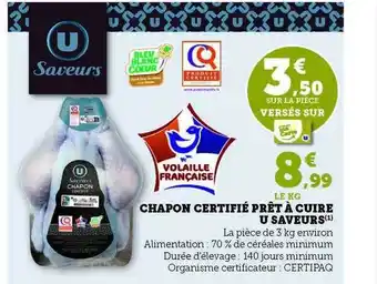 Hyper U Chapon certifié prêt à cuire u saveurs offre