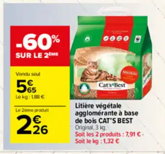 Carrefour Market Litière végétale agglomérante à base de bois offre