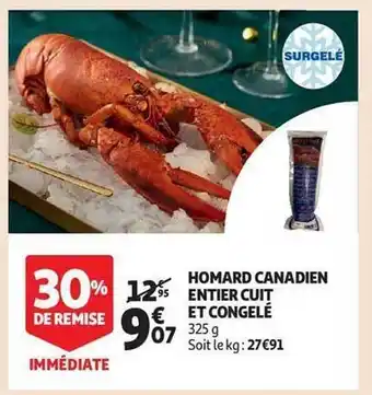 Auchan Homard canadien entier cuit et congelé offre