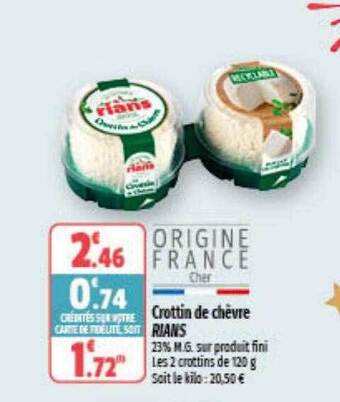 Coccinelle Supermarché Crottin de chèvre rians offre