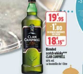 Coccinelle Supermarché Blended scotch whisky clan campbell offre