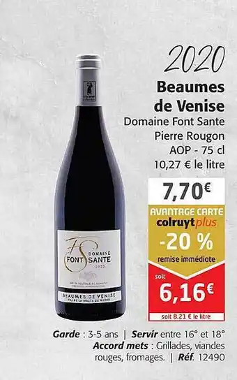 Colruyt 2020 beaumes de venise domaine font sante pierre rougon aop offre