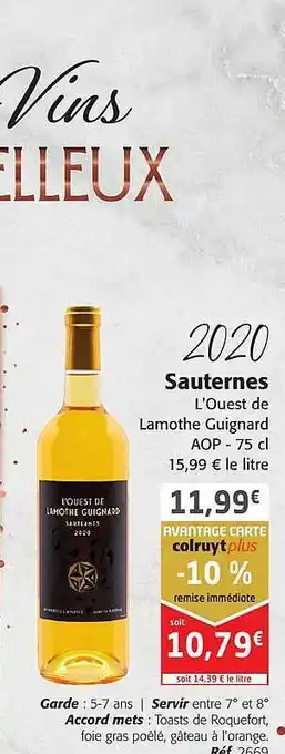 Colruyt 2020 sauternes l'ouest de lamothe guignard aop offre