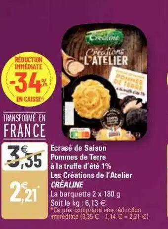 G20 Écrasé de saison pommes de terre à la truffe d'été 1% les créations de l'atelier créaline offre