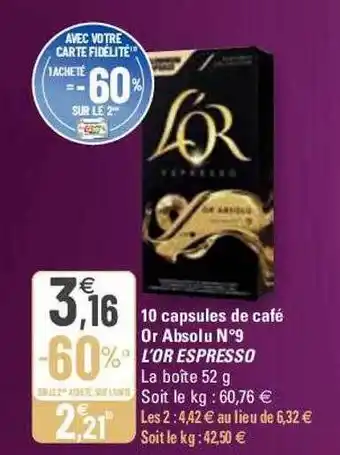 G20 10 capsules de café or absolu n°9 l'or espresso offre