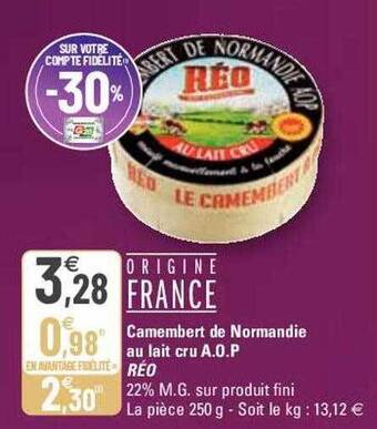 G20 Camembert de normandie au lait cru a.o.p. réo offre