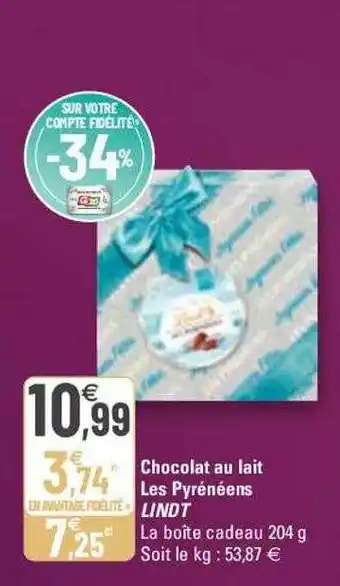 G20 Chocolat au lait les pyrénéens lindt offre