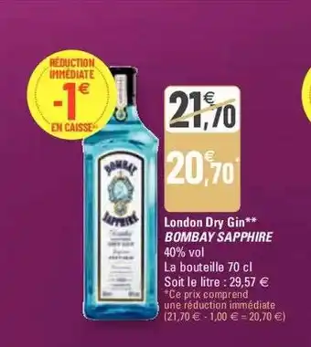 G20 London dry gin bombay sapphire offre