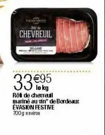 Migros Rôti de chevreuil mariné au vin de bordeaux évasion festive offre