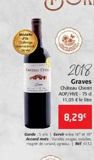 Colruyt 2018 graves château cheret aop hve offre