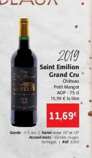 Colruyt 2019 saint émilion grand cru château petit mangot aop offre