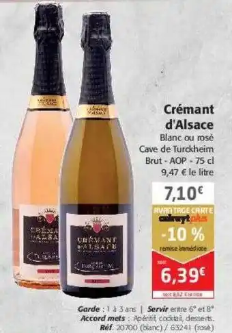 Colruyt Crémant d'alsace blanc ou rosé cave de turckheim brut offre