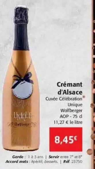 Colruyt Crémant d'alsace cuvée célébration unique wolfberger aop offre