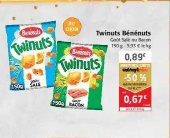 Colruyt Twinuts bénénuts goût salé ou bacon offre