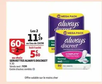 Auchan Serviettes always discreet offre