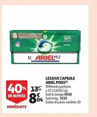 Auchan Lessive capsules ariel pods offre